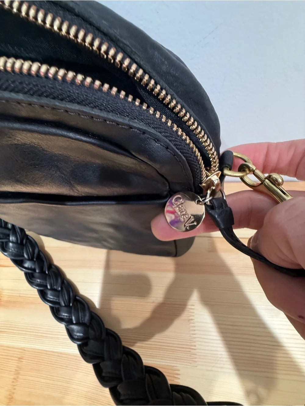 Clare V. Midi Sac in Black Leather with Braided Shoulder Strap - Picture 13 of 16